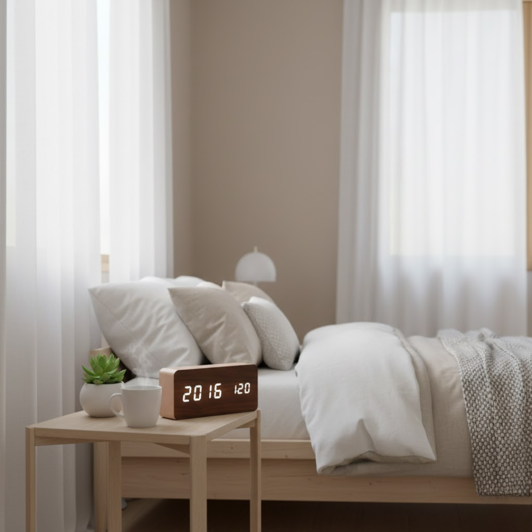 TimeWood | Digital Træur med LED-display, Stille-funktion & moderne design