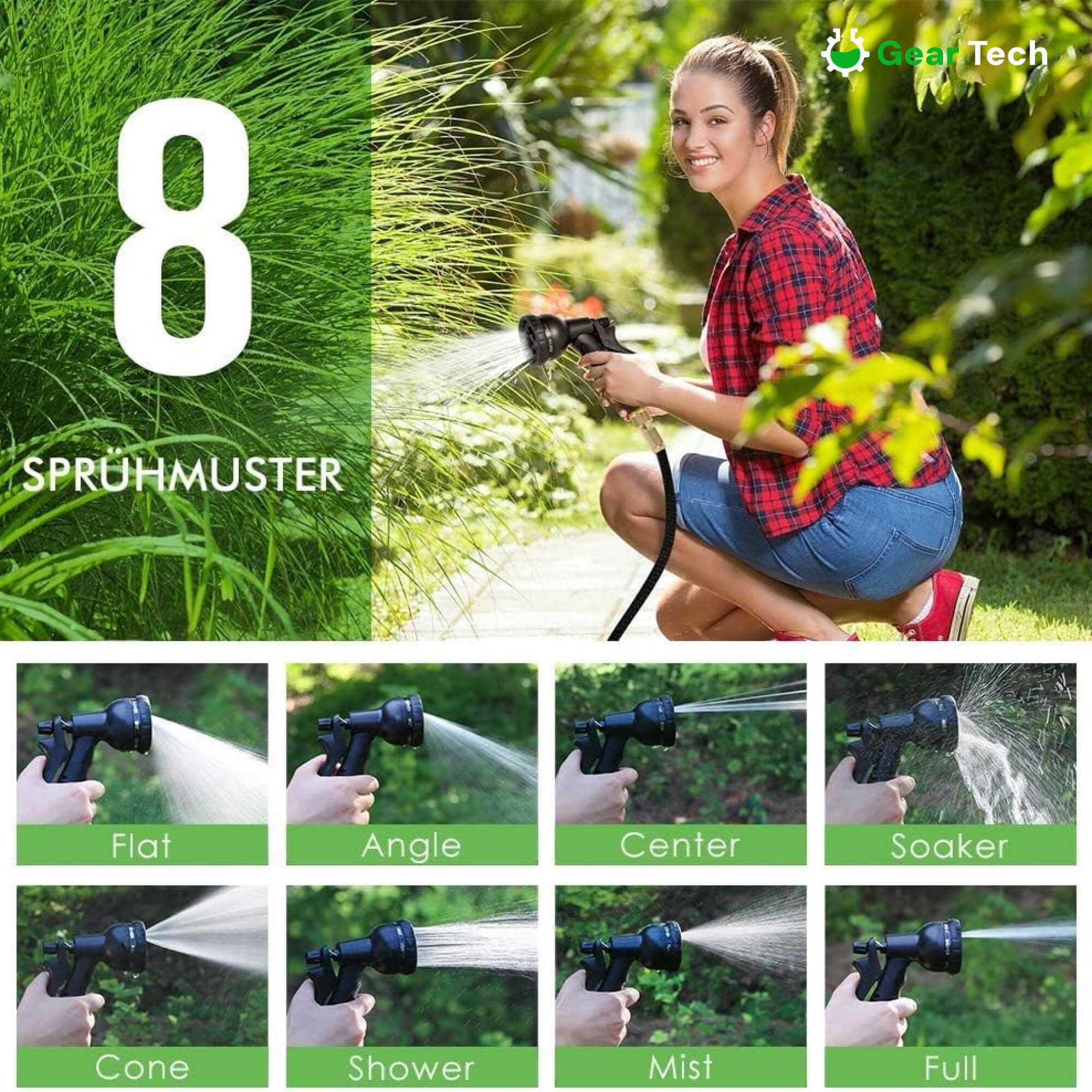 HydroStretch | Haveslange – Udvidbar Slange med 8 Sprayfunktioner