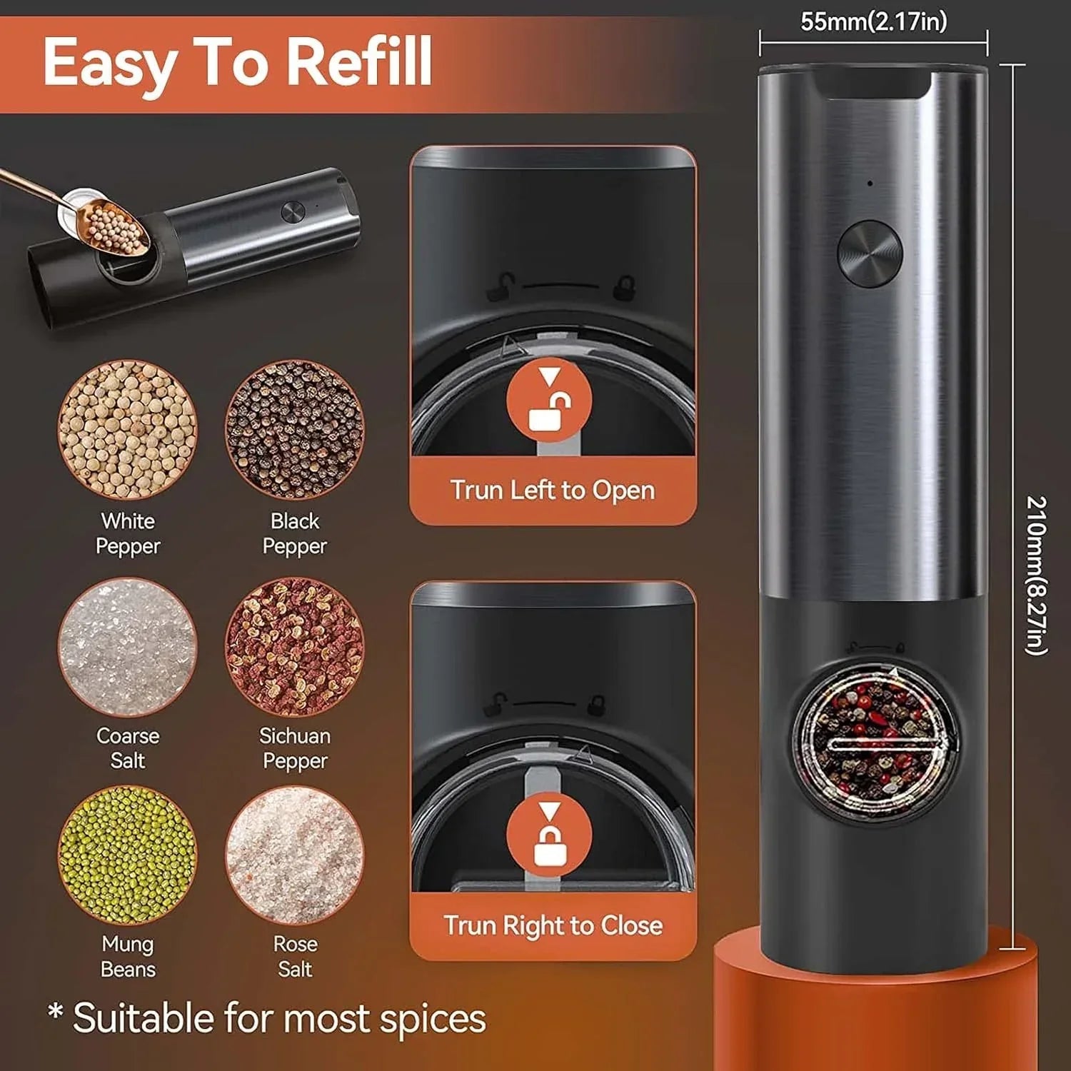 SpiceOne | Elektrisk Mølle med Batteri & LED-Lys