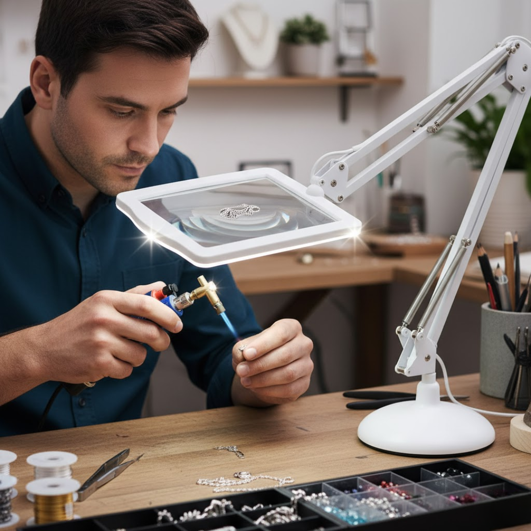 DetailView | Skrivebordslupe – Håndfri Forstørrelse med Lys