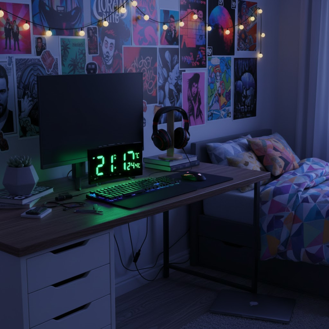 CurveClock | LED Digital Vækkeur med Buet Skærm og Automatisk Lys