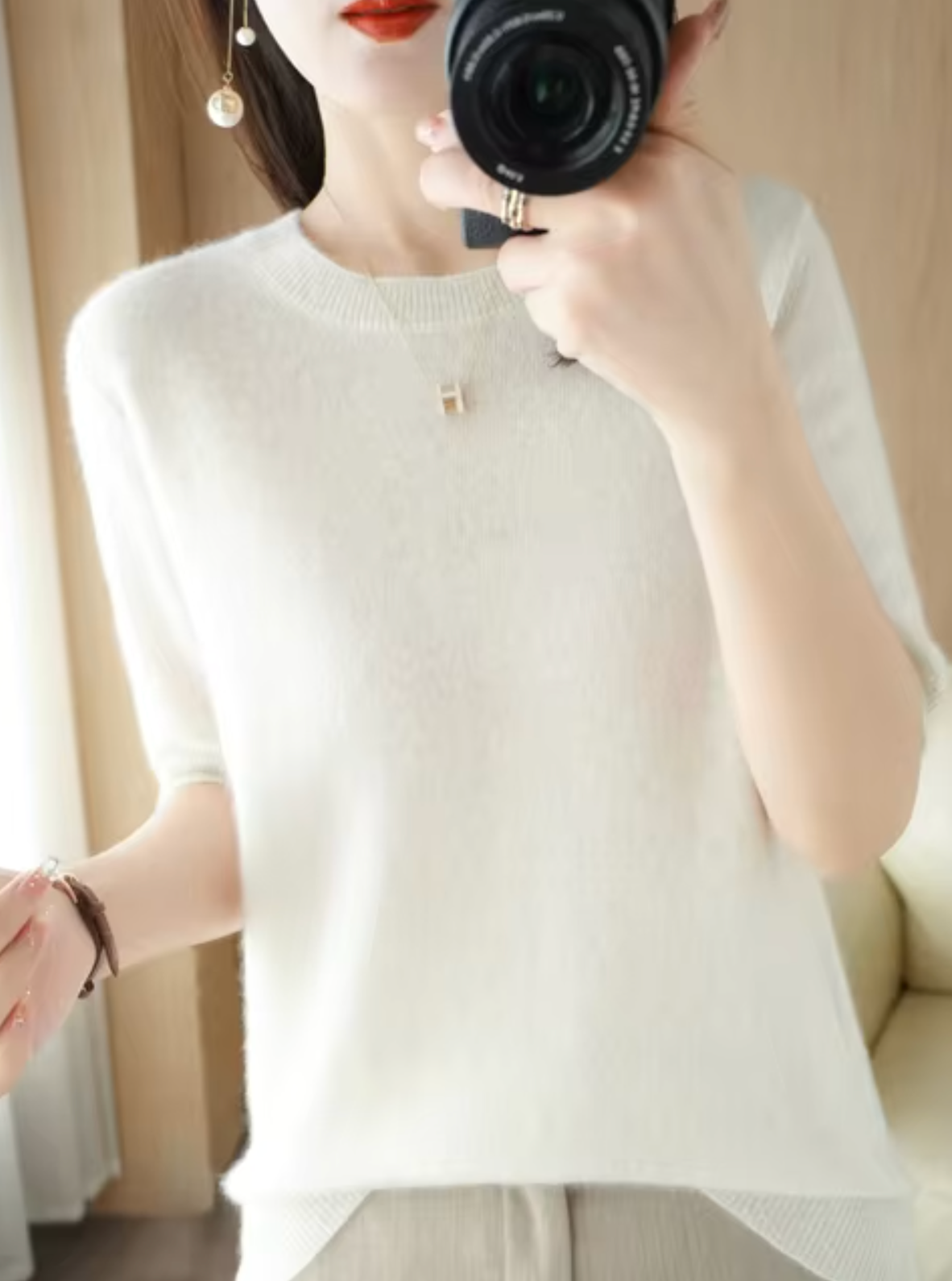 Bellezza | Women's Sweater – Luxurious Short Sleeve Elegance 5