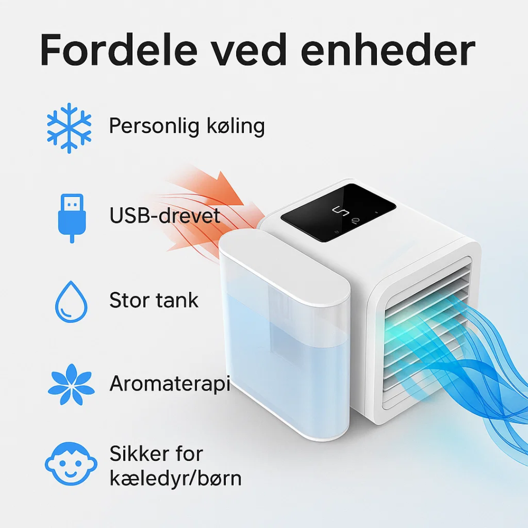 MicroCool | Mini-Klimaanlæg Bærbar Fordampningskøler med 1000ml Vandtank