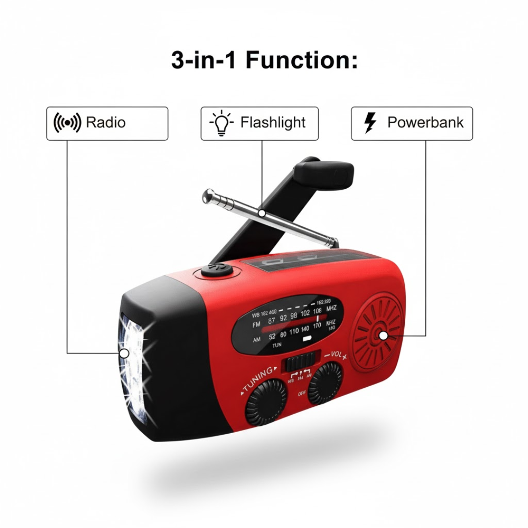 LifeCharge | 3-in-1 Emergency Radio – Power, Light and Security Everywhere