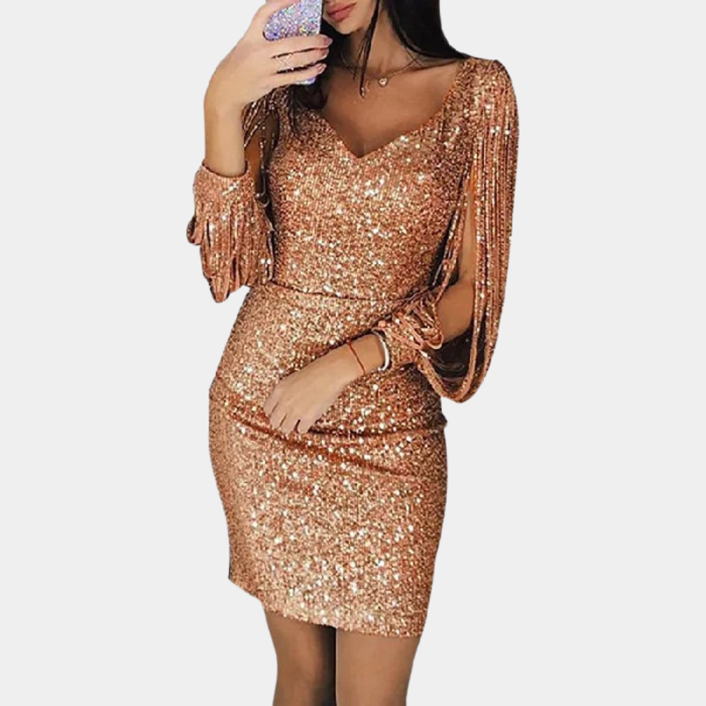 Kylie | Glamourøs Pailletkjole med Elegante Ærmer | Damemode