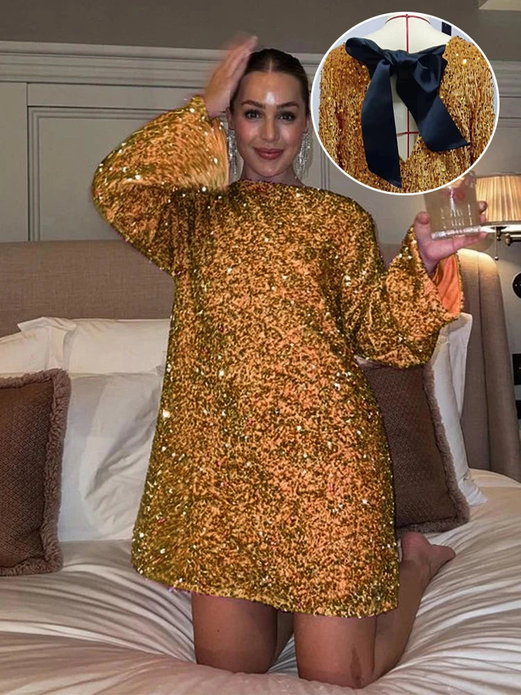 Camille | Mini Kjole – Elegant Med Paljetter og Sløjfedetaljer 7