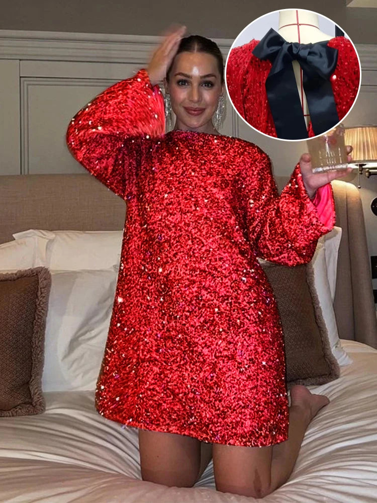 Camille | Mini Kjole – Elegant Med Paljetter og Sløjfedetaljer 9