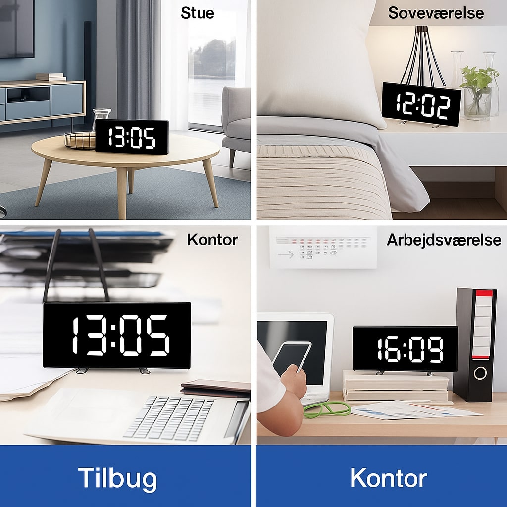 CurveClock | LED Digital Vækkeur med Buet Skærm og Automatisk Lys
