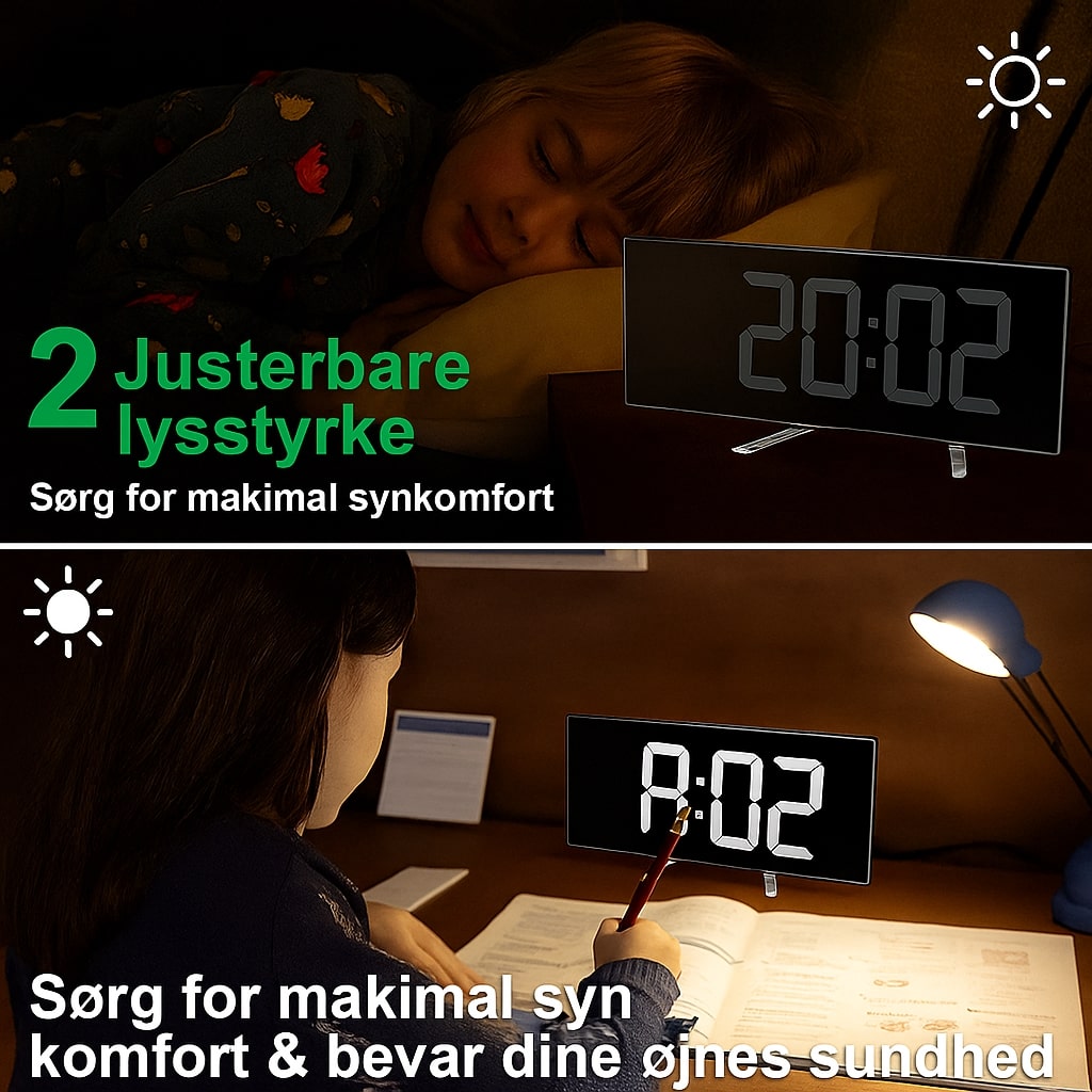 CurveClock | LED Digital Vækkeur med Buet Skærm og Automatisk Lys