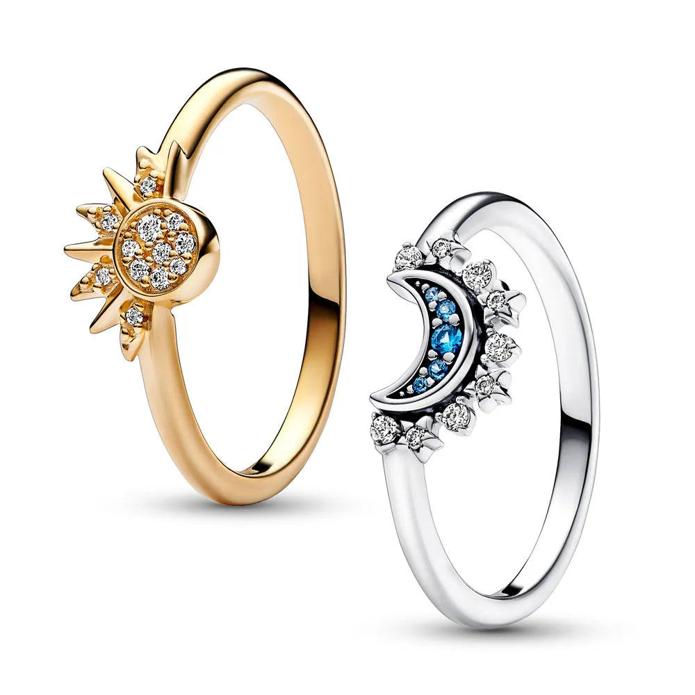Sølv Ring med Månesten - Unikt Sol- og Måne Design i 925 Sterling Sølv-3