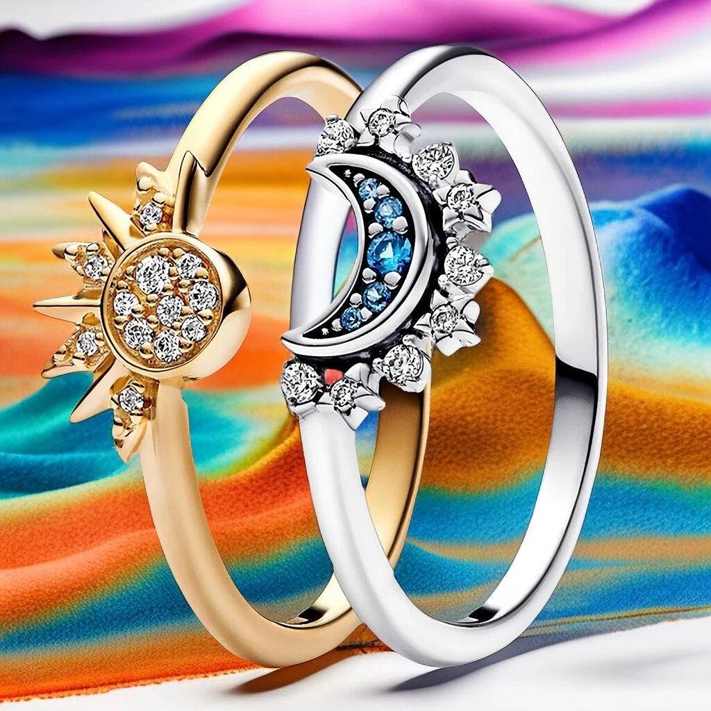 Sølv Ring med Månesten - Unikt Sol- og Måne Design i 925 Sterling Sølv-6