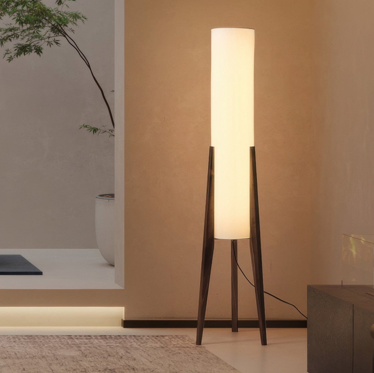 ArborLuxe | Valnød Gulvlampe Massivtræ Kunstlampe