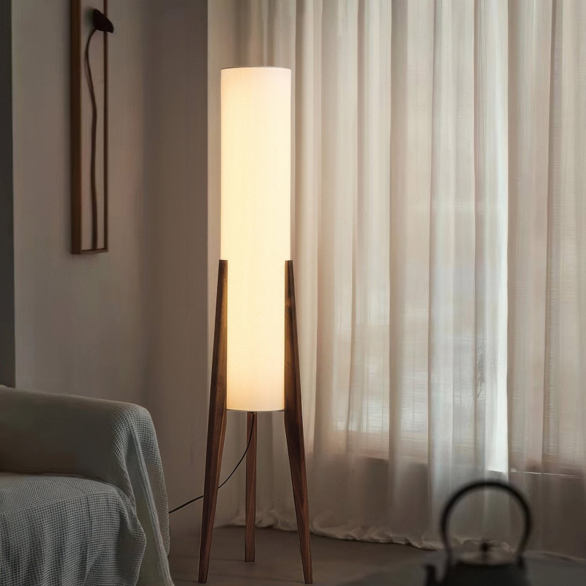 ArborLuxe | Valnød Gulvlampe Massivtræ Kunstlampe