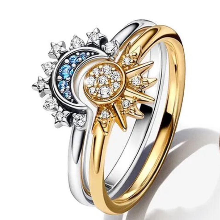 Sølv Ring med Månesten - Unikt Sol- og Måne Design i 925 Sterling Sølv-2