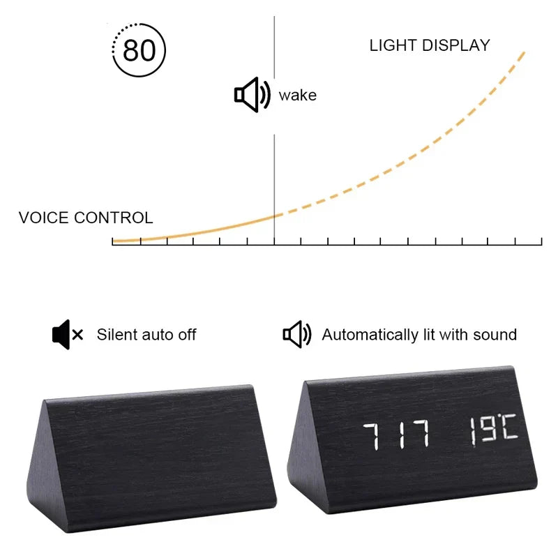 Timbello - Digital LED-Vækkeur Med Trælook Nuvenci.dk