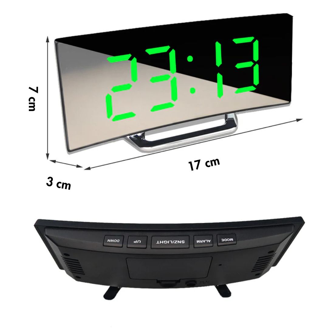 CurveClock | LED Digital Vækkeur med Buet Skærm og Automatisk Lys