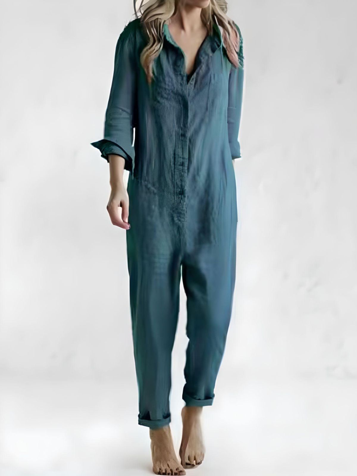 Alina | Stilren Polo Jumpsuit med Lommer | Kvindemode Blå Nuvenci.dk