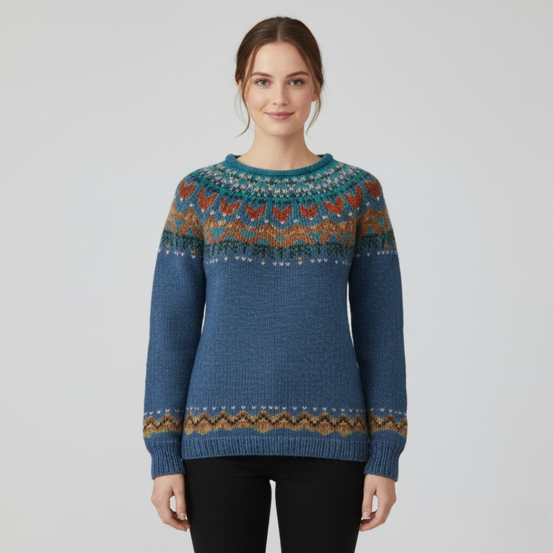 Alma | Blød og Stilren Hverdagsstrik | Dame Blå Nuvenci.dk