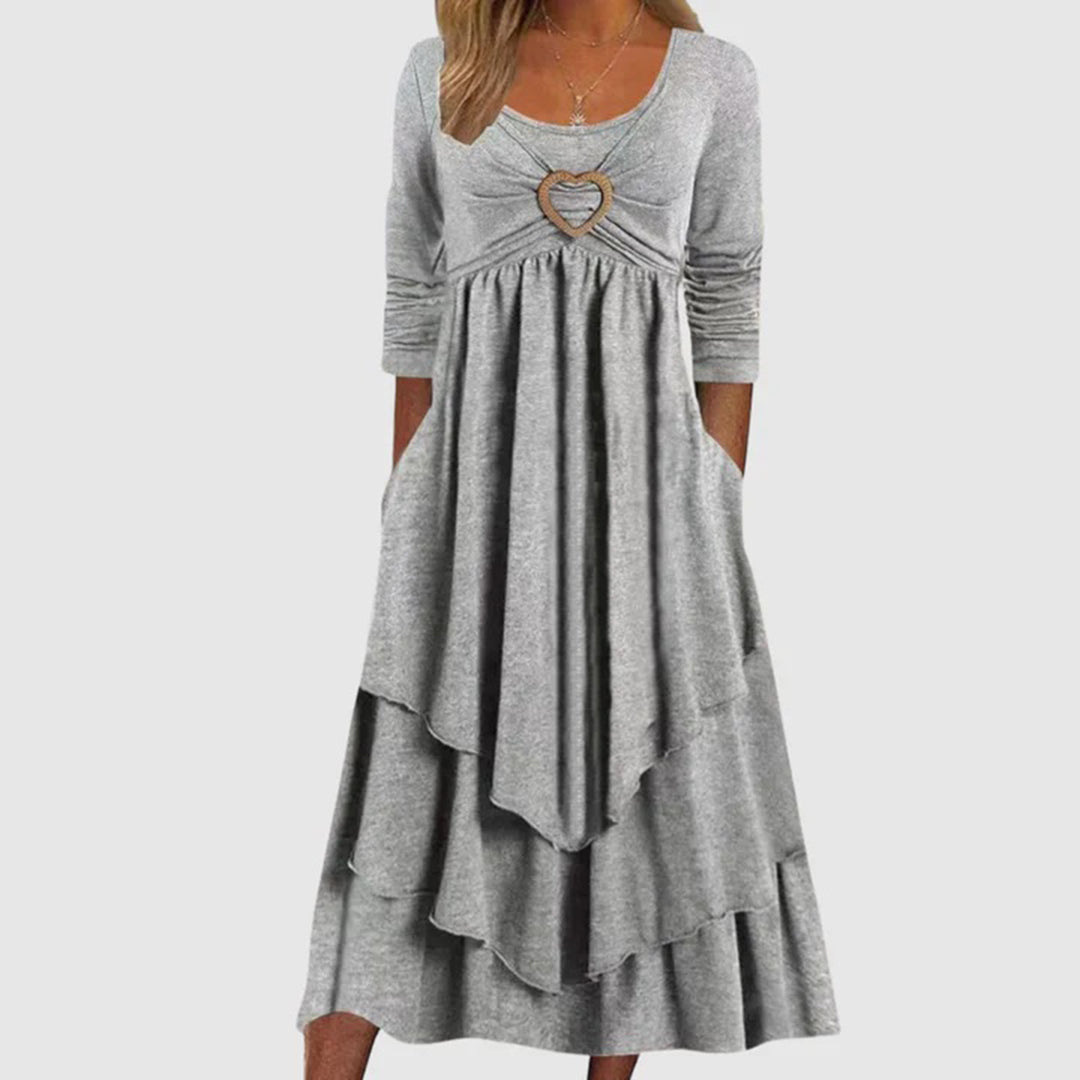 Amelia | Elegant Lang Kjole med Komfort | Dame Lysegrå Nuvenci.dk