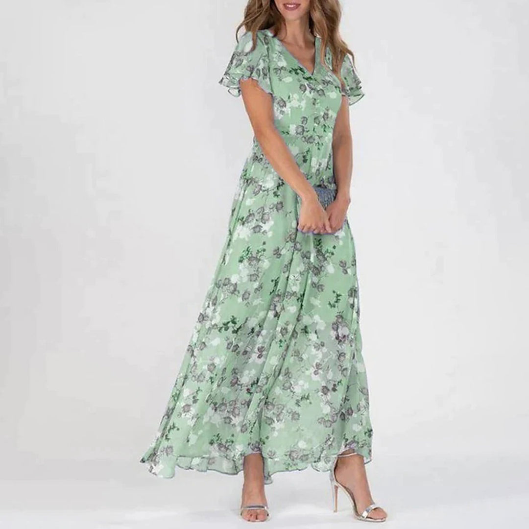 Amelie | Elegant Blomsterkjole | Damemode Grøn Nuvenci.dk