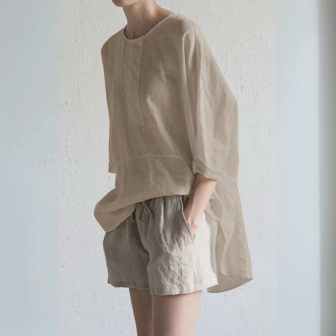 Ariola | Damebluse – Løs Pasform i Ren Hør Khaki Nuvenci.dk