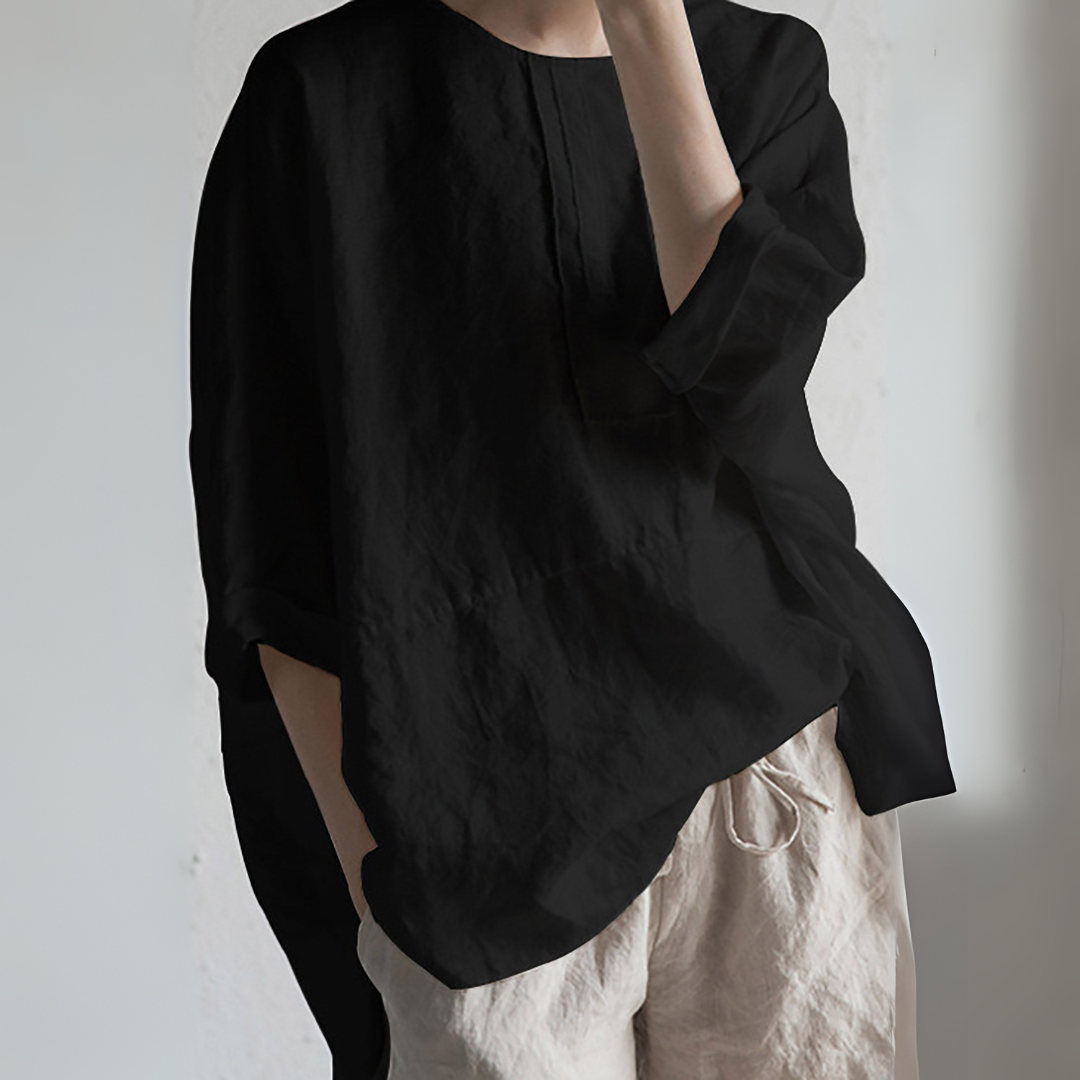 Ariola | Damebluse – Løs Pasform i Ren Hør Sort Nuvenci.dk