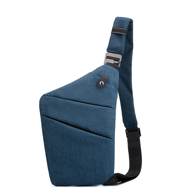 CarryBag | Tyverisikker Taske – Komfort og Tryghed på Farten Mørkeblå højre skulder Nuvenci.dk