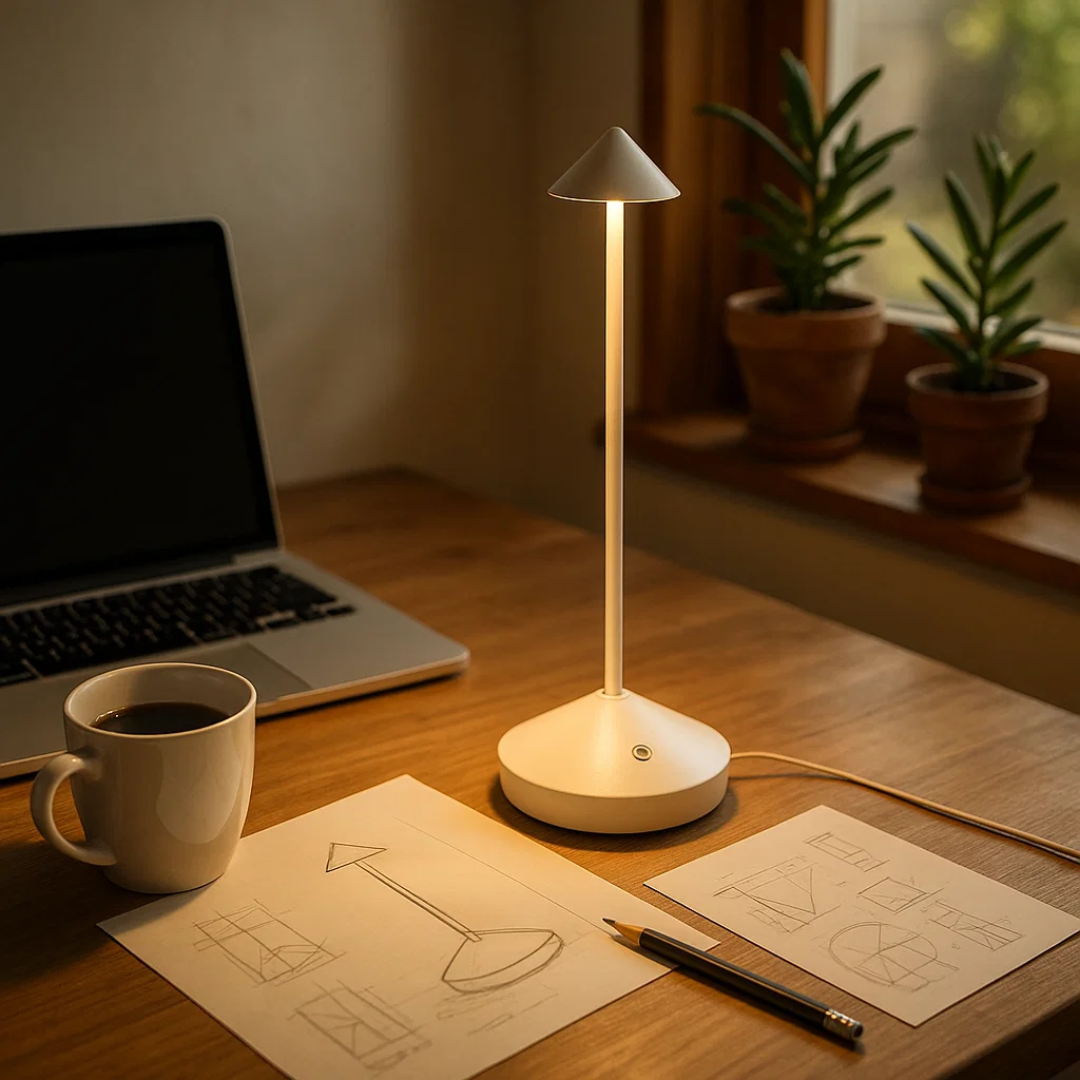 ClarityGlow | Trådløs Bordlampe Dæmpbart Lys & Vandtæt Design Hvid Nuvenci.dk