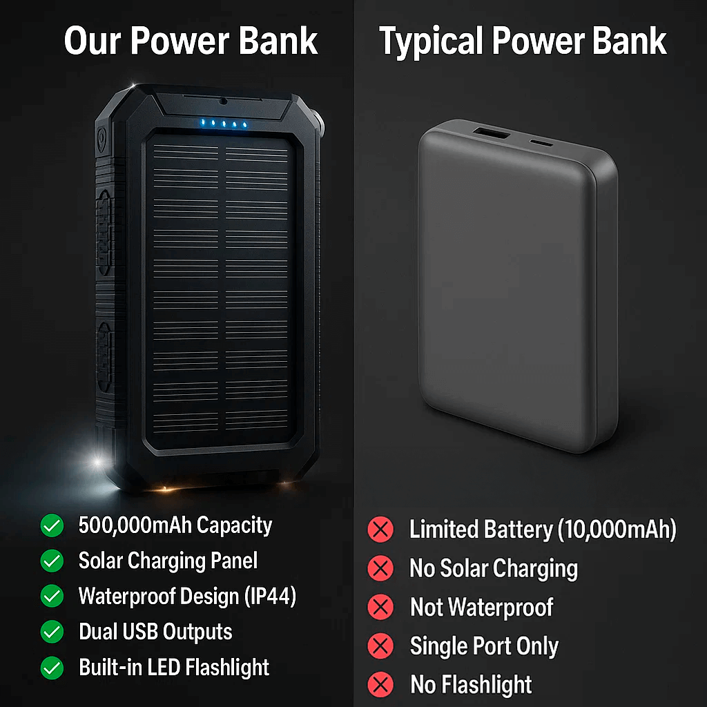 RayCharge | Solenergi-Powerbank med 500.000mAh & Dual-USB