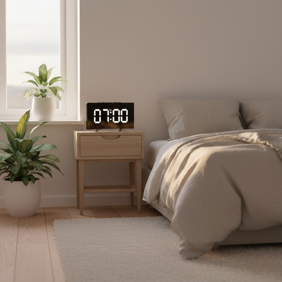 CurveClock | LED Digital Vækkeur med Buet Skærm og Automatisk Lys Nuvenci.dk