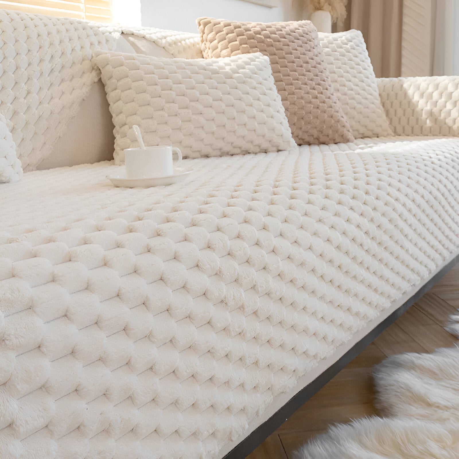 CushionLock | Sofaovertræk – Skridsikkert Greb og Elegant Beskyttelse Hvid Nuvenci.dk