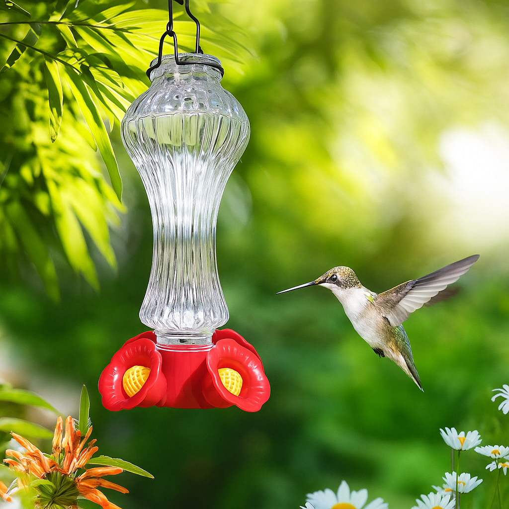 HummiJoy | Blomsterformet Kolibri-Foderautomat med Myggebeskyttelse