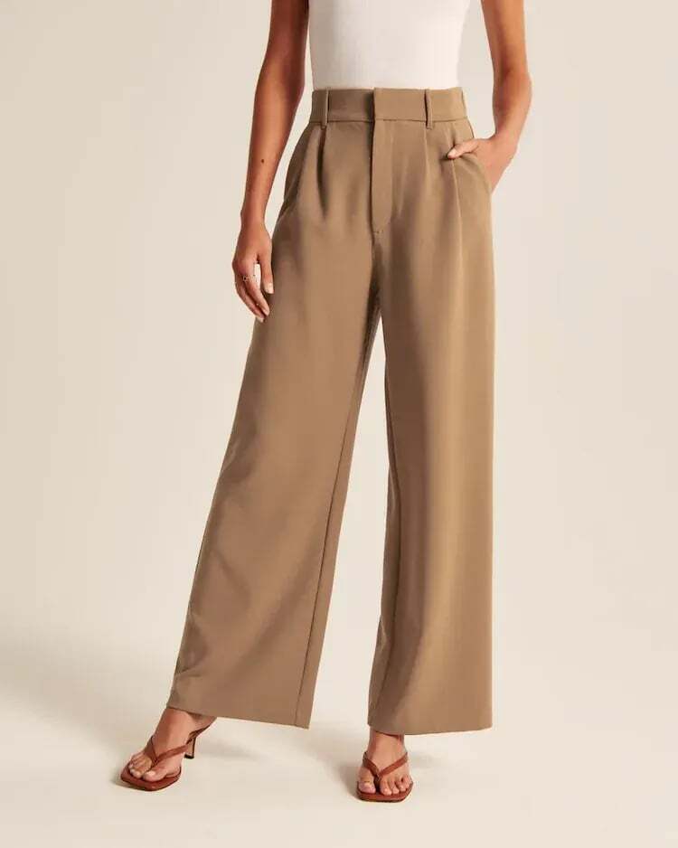ElitePants | Elegante brede bukser med høj talje Brun Nuvenci.dk
