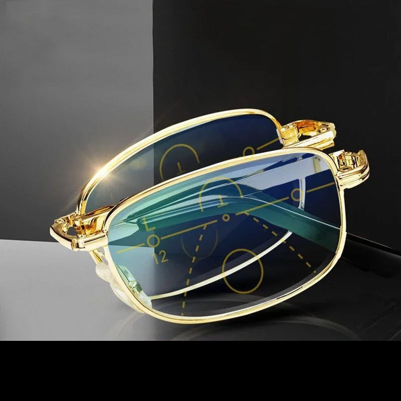 FoldFit | Rejsevenlig progressiv brille med blåt lys Guld Nuvenci.dk