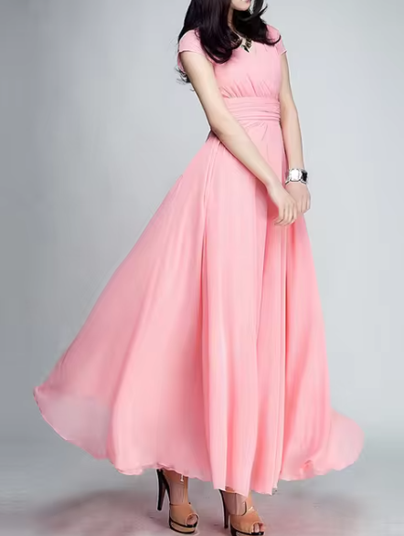Frances | Lang Aftenkjole – Boho Stil med Tidløs Raffinement Pink Nuvenci.dk