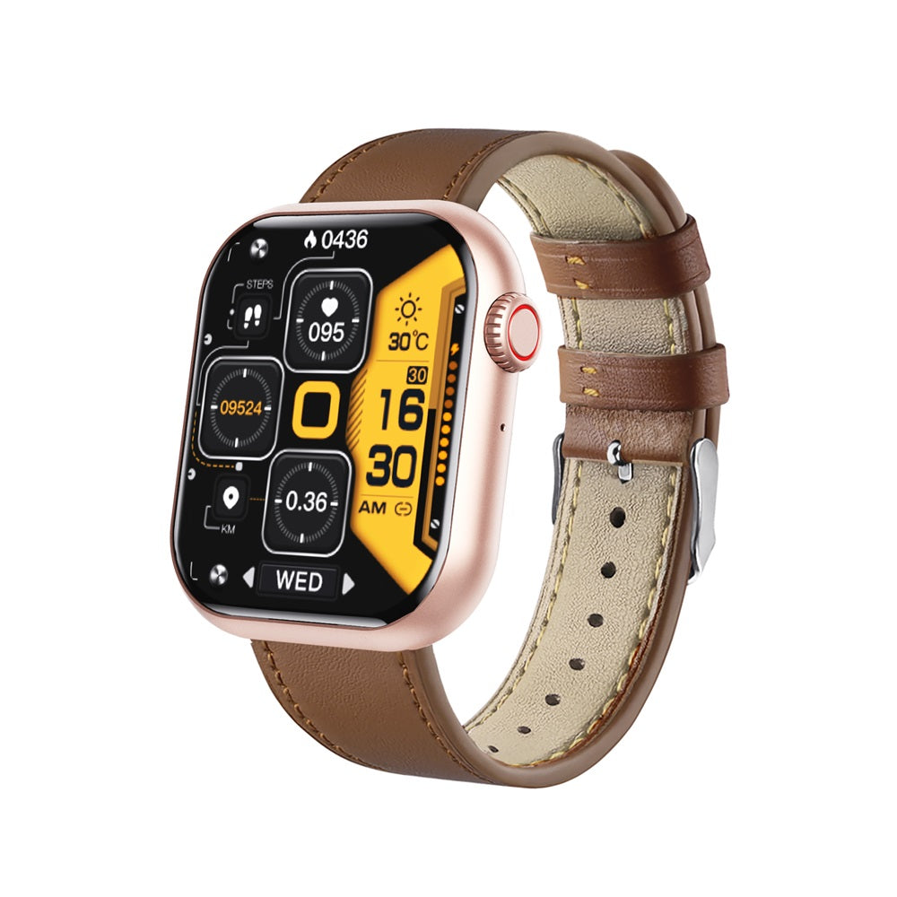 HealthSync | Avanceret sundhedsovervågnings-smartwatch F57 Guld Læder brun Nuvenci.dk