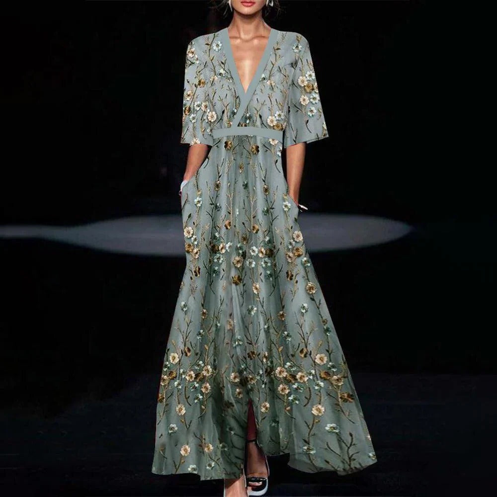 Sofia | Mladistvé zelené maxišaty s polovičními rukávy