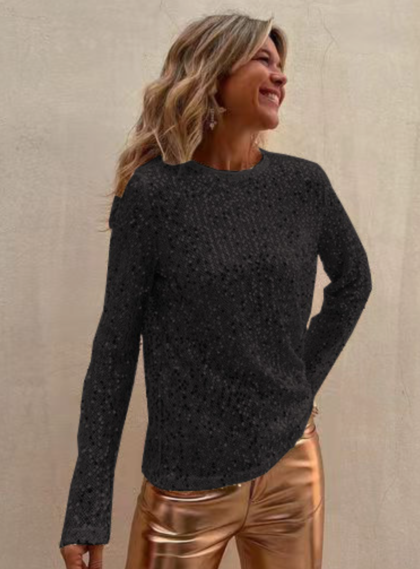 Jacqueline | Festlig Pailletbluse – Strålende Elegance Sort Nuvenci.dk