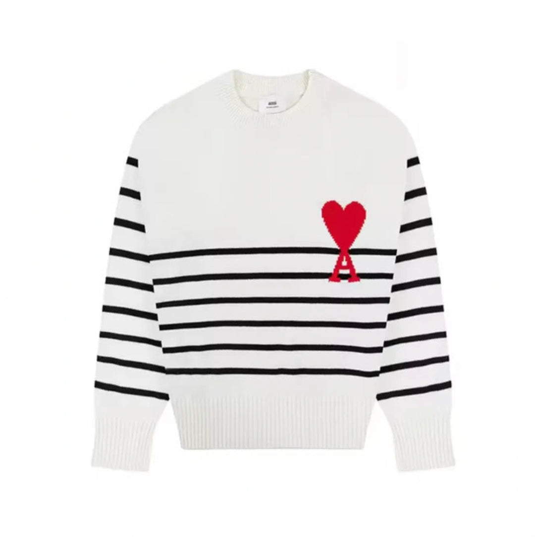 Kelly | Dame Sweater – Blød Varm Hverdagskomfort Hvid stribe Nuvenci.dk