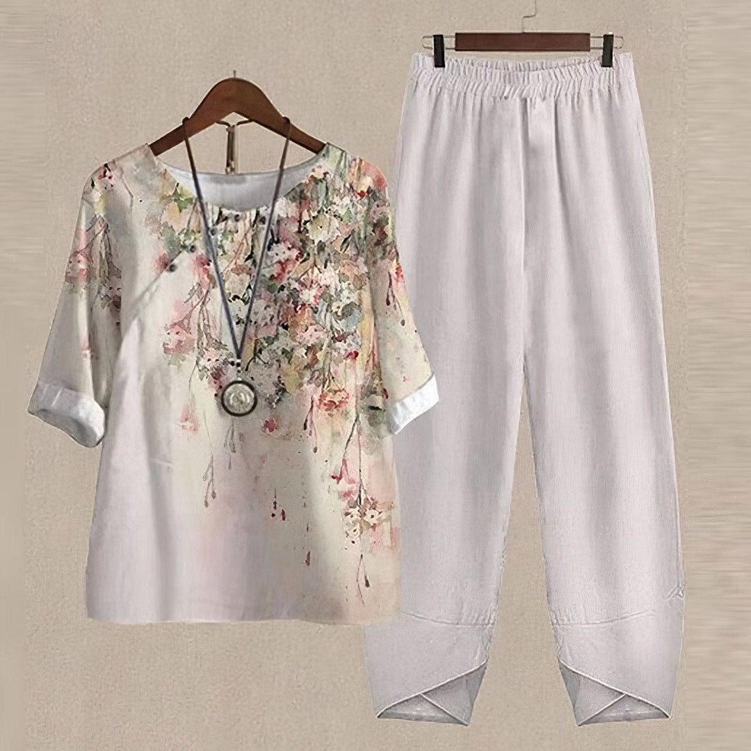 Klara | Elegant Bluse- og Buksesæt | Dame Hvid Nuvenci.dk