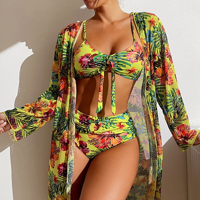 LuxeBikini | Elegant Three-Piece Bikini Set Fluorescerende gul Nuvenci.dk