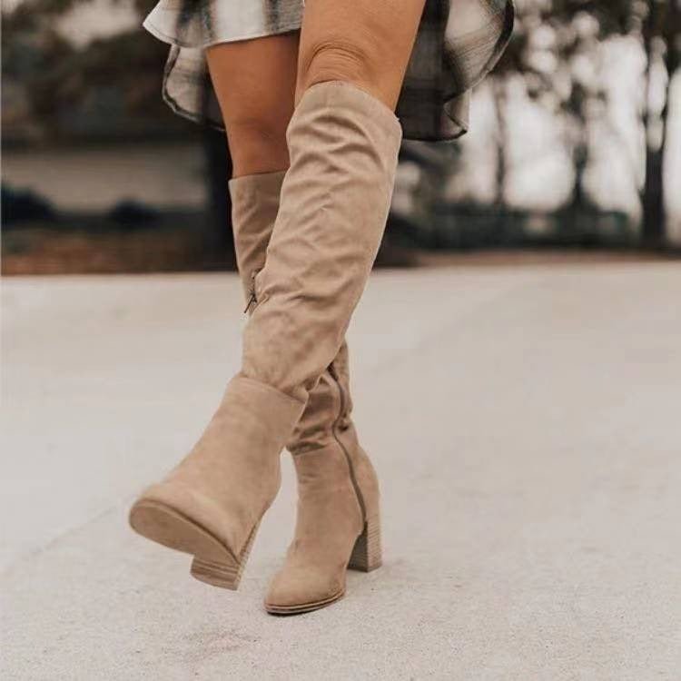 Molly | Knælange Støvler – Elegant Hæl og Komfort Hele Dagen Beige Nuvenci.dk