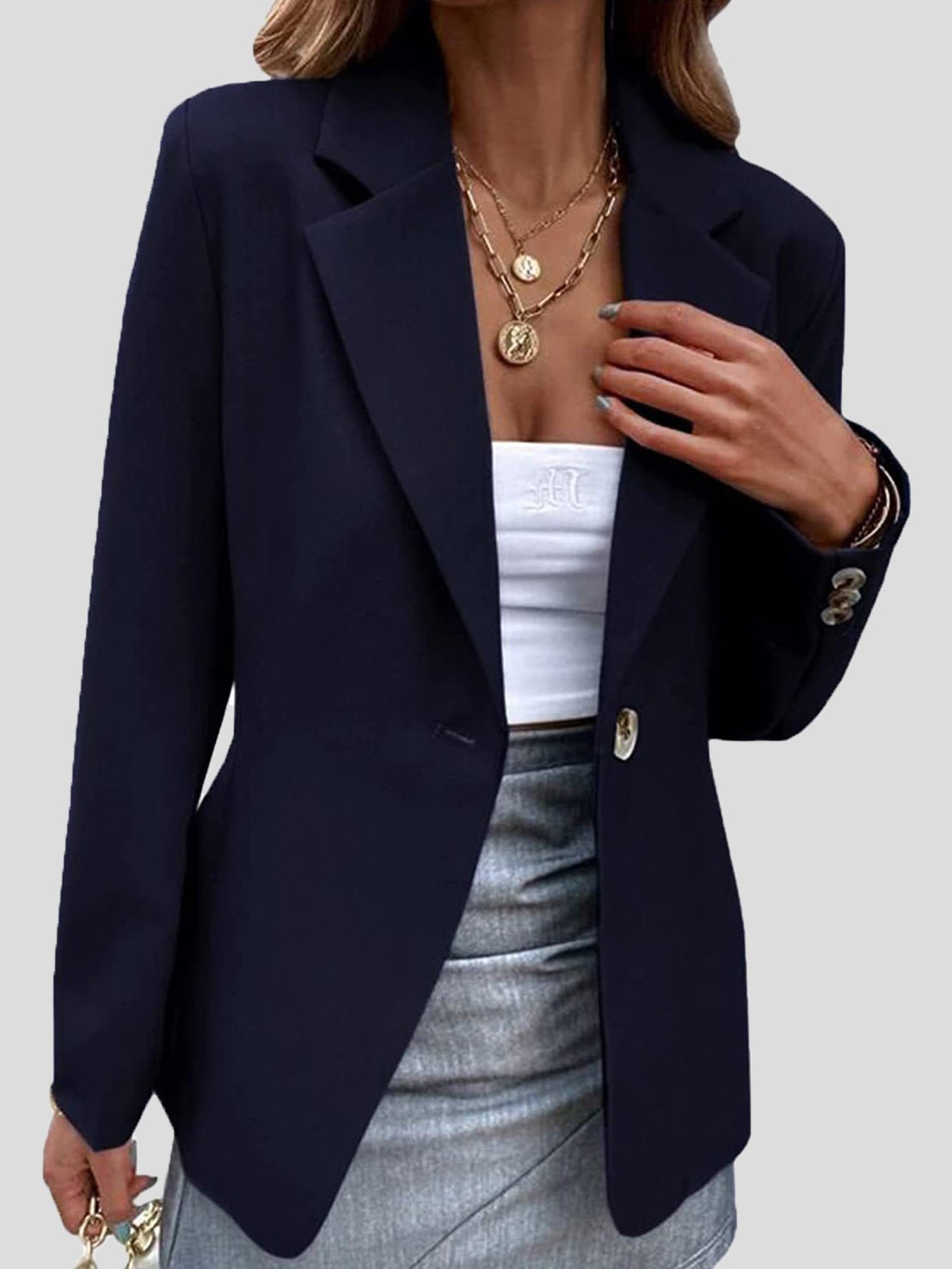 Perry | Blazer til kvinder - Elegant Enkel Revers-design Mørk_Blå Nuvenci.dk