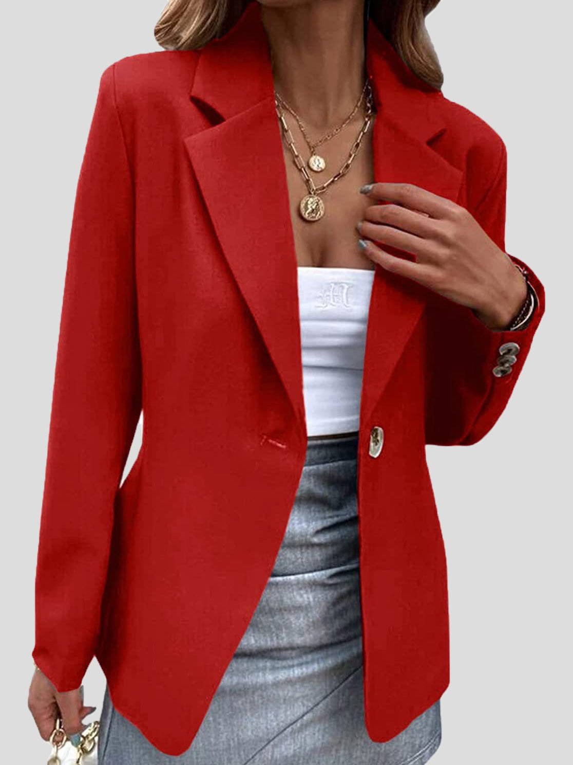 Perry | Blazer til kvinder - Elegant Enkel Revers-design Rød Nuvenci.dk