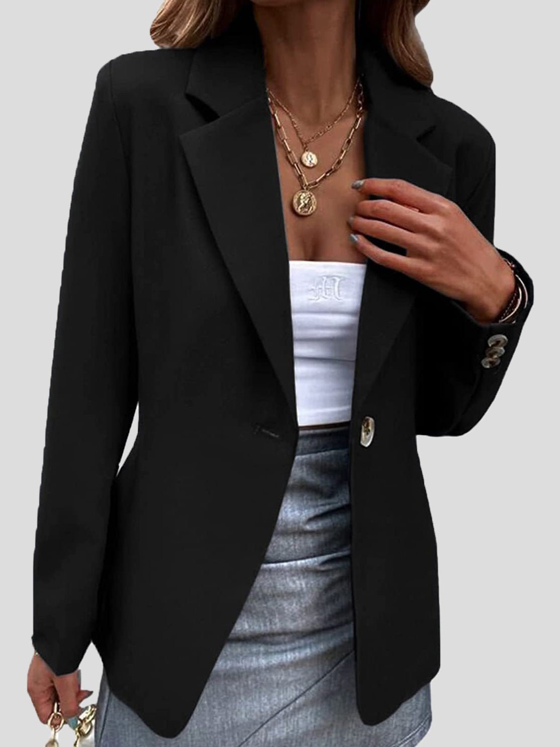 Perry | Blazer til kvinder - Elegant Enkel Revers-design Sort Nuvenci.dk