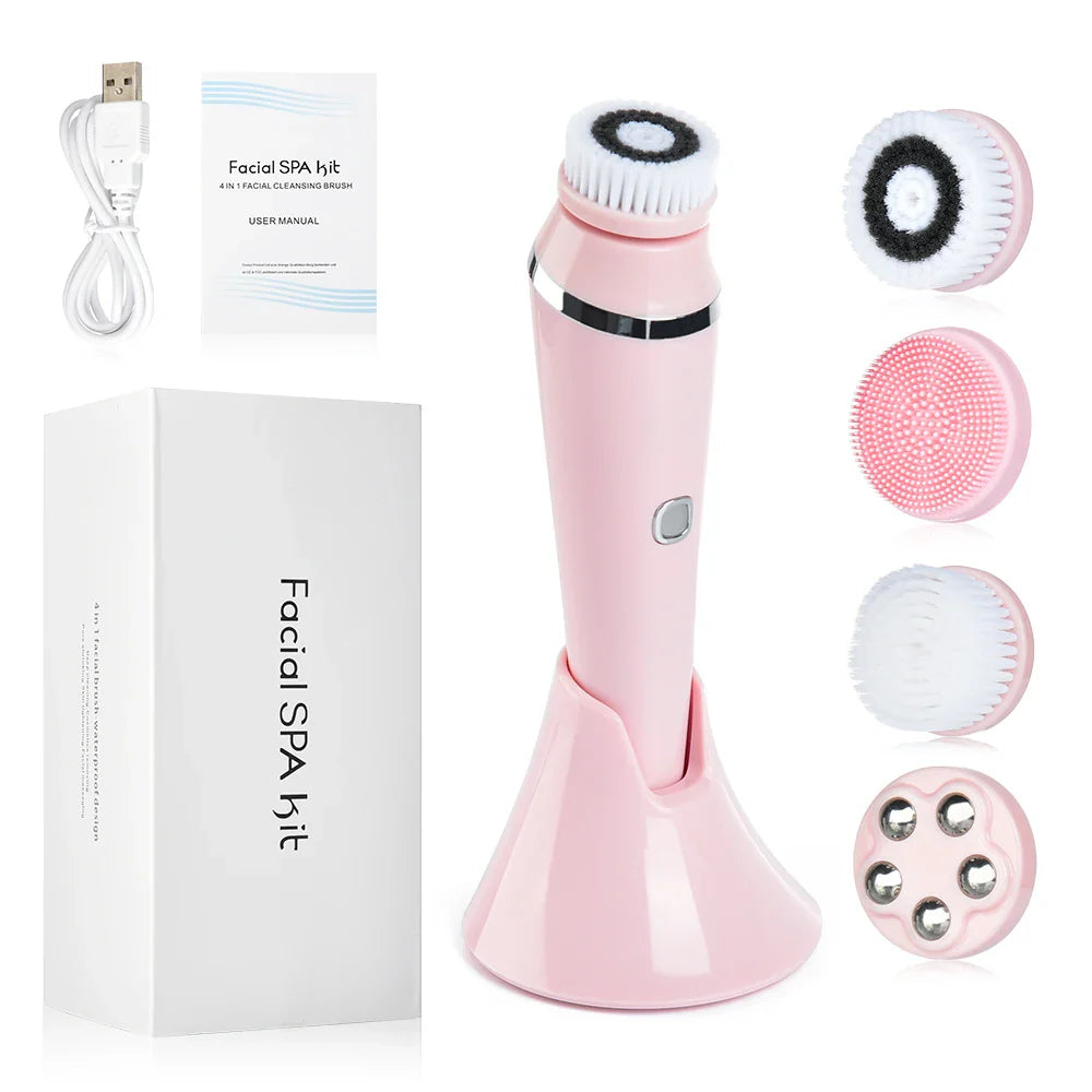 PuraSilk | Rejsevenlig Rensebørste med 4 Udskiftelige Hoveder Pink Nuvenci.dk