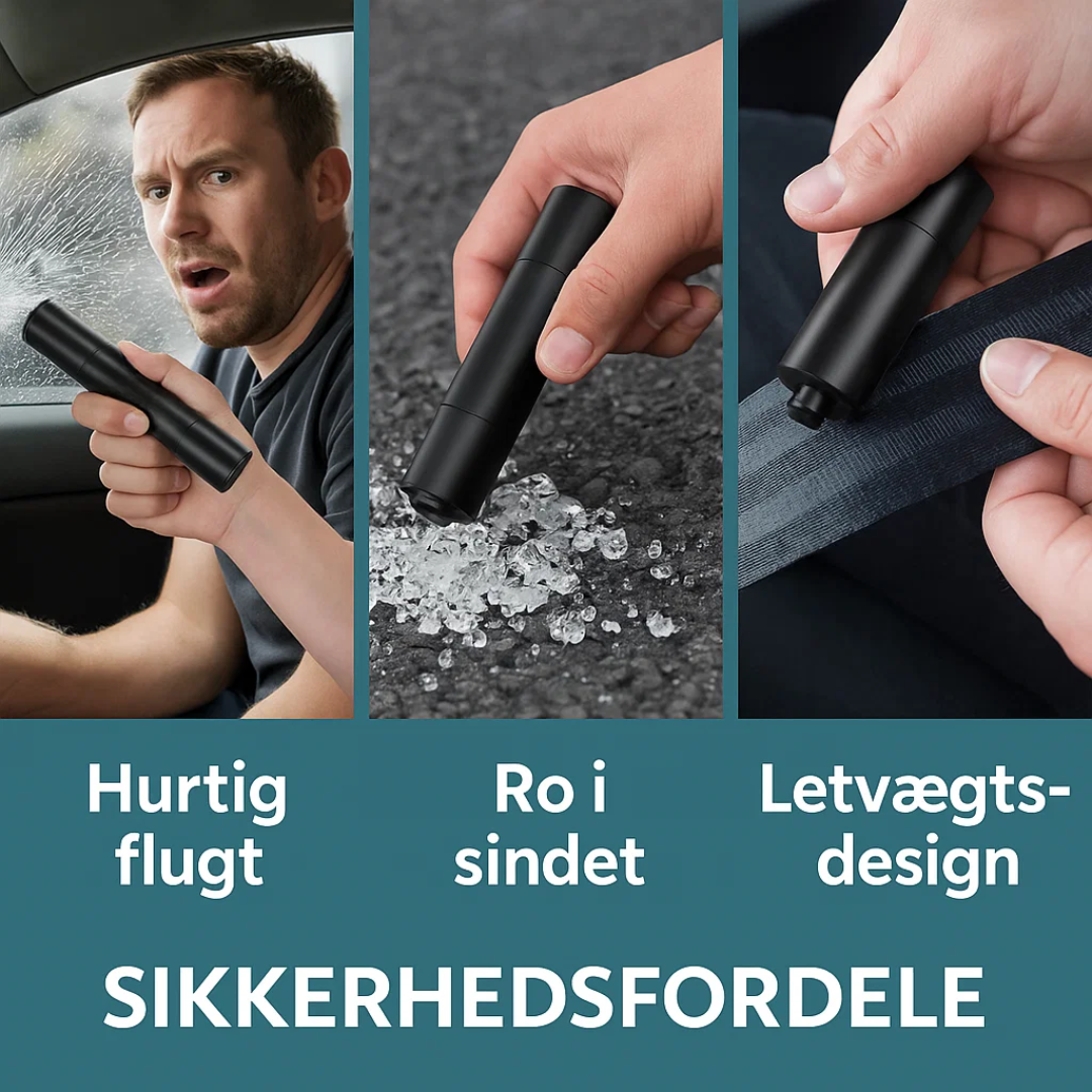 SafeKey | 2-i-1 Nødhjælpsværktøj | Glasbryder & Sikkerhedssnitter Nuvenci.dk