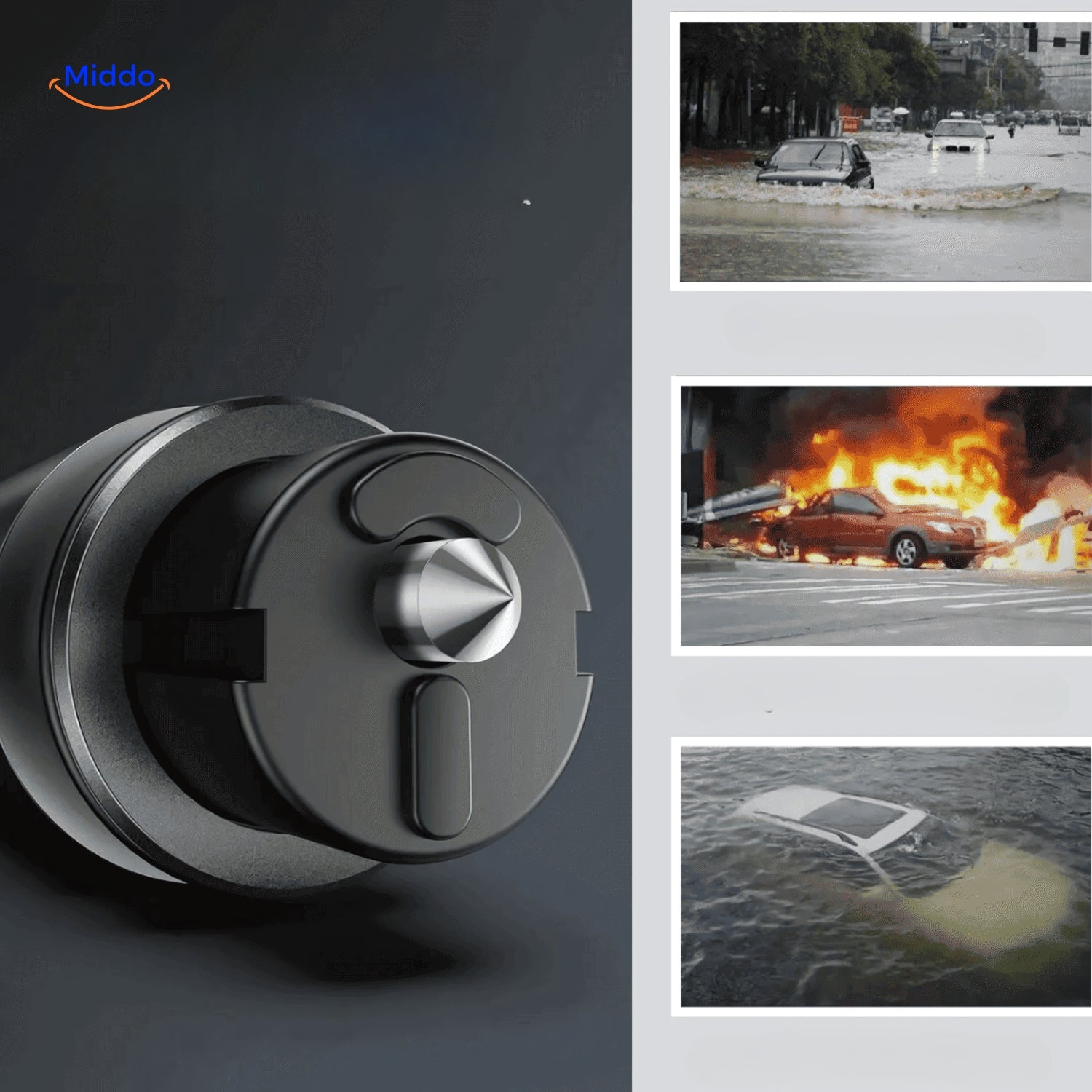 SafeKey | 2-i-1 Nødhjælpsværktøj | Glasbryder & Sikkerhedssnitter Nuvenci.dk