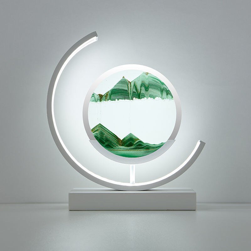 SandscapeLight | LED Sandkunst Lys Med Beroligende Effekt og Høj Kvalitet Glasramme Grøn Hvid Nuvenci.dk
