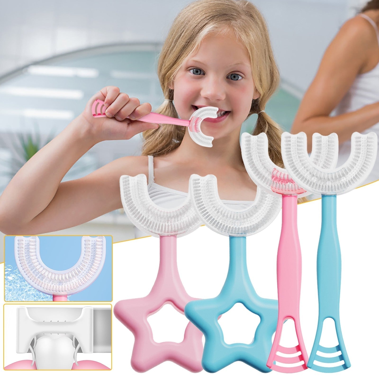 SmileBrush | Effektiv U-formet børnetandbørste B Blå Nuvenci.dk